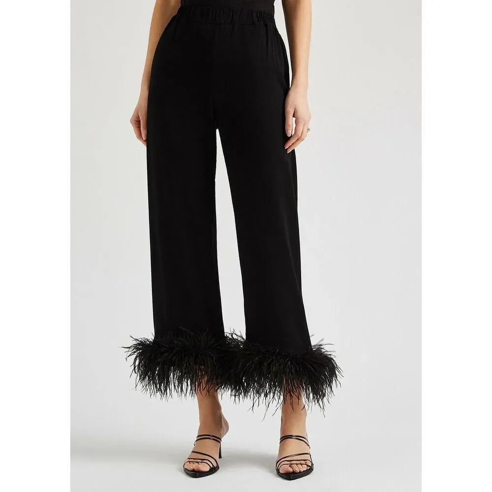 Sleeper Women's Feather-Trim Cuffs Pajama Pants SIZE S $250